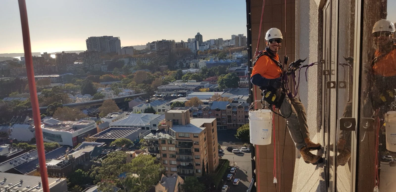 Glass replacement on building